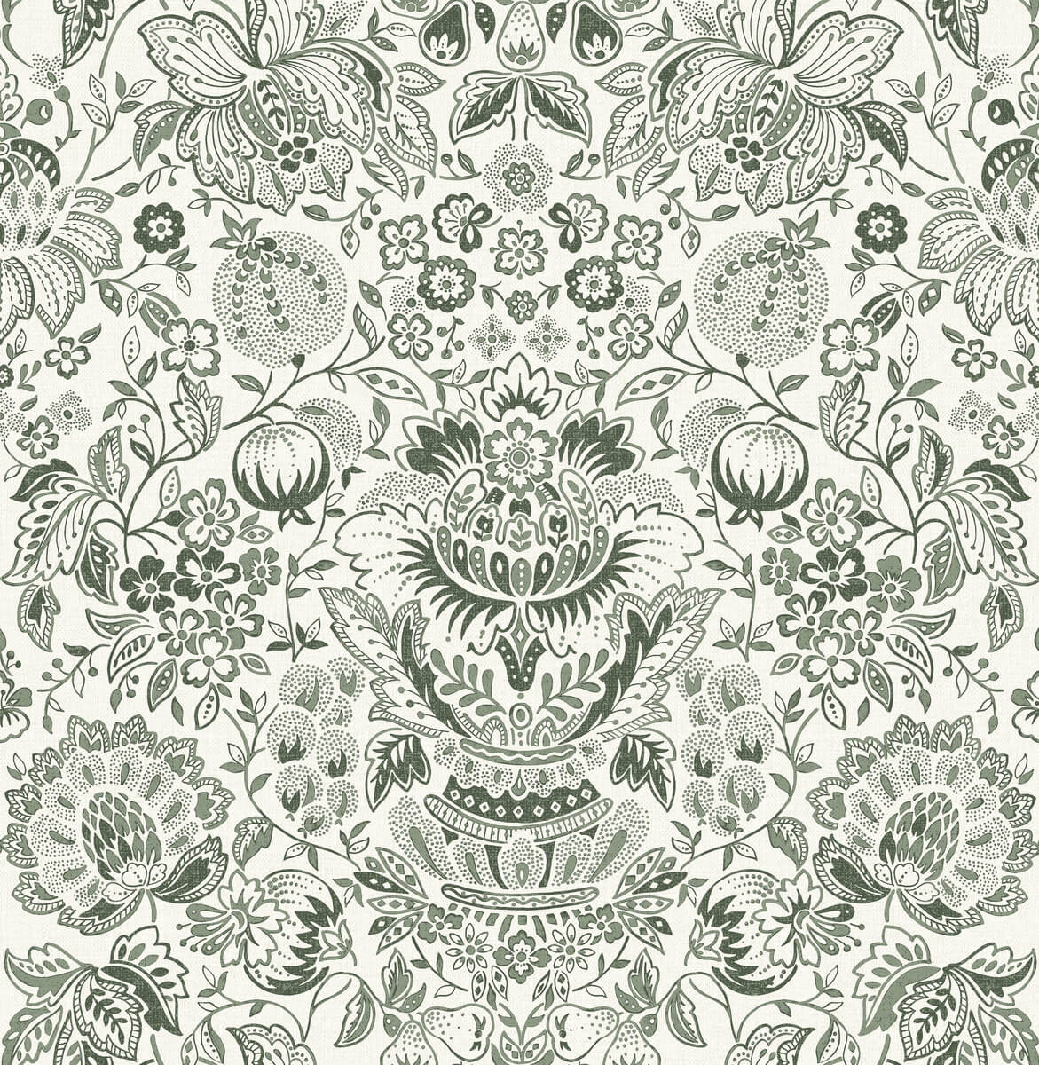 A-Street Prints Haberdashery Blanche Floral Damask Wallpaper - Dark Green