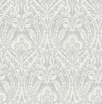 A-Street Prints Haberdashery Berkshire Damask Wallpaper - Grey