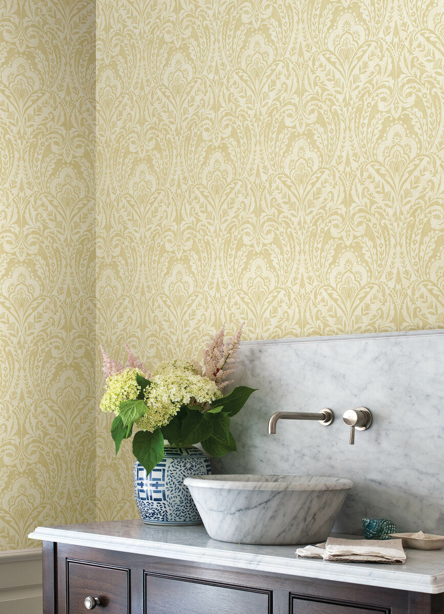 A-Street Prints Haberdashery Berkshire Damask Wallpaper - Butter