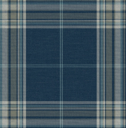 A-Street Prints Haberdashery Westley Plaid Wallpaper - Navy