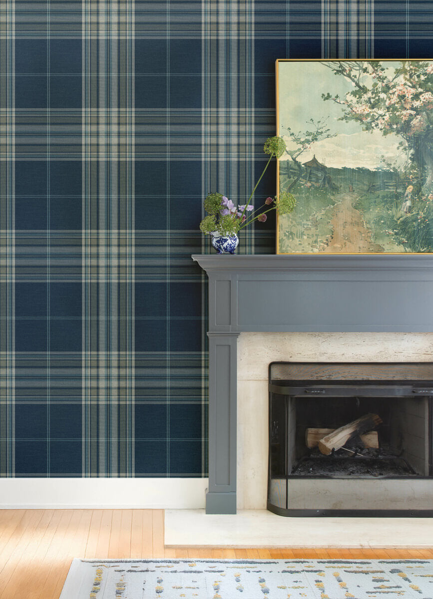 A-Street Prints Haberdashery Westley Plaid Wallpaper - Navy