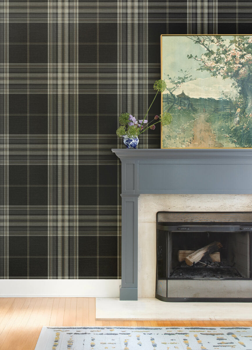 A-Street Prints Haberdashery Westley Plaid Wallpaper - Black