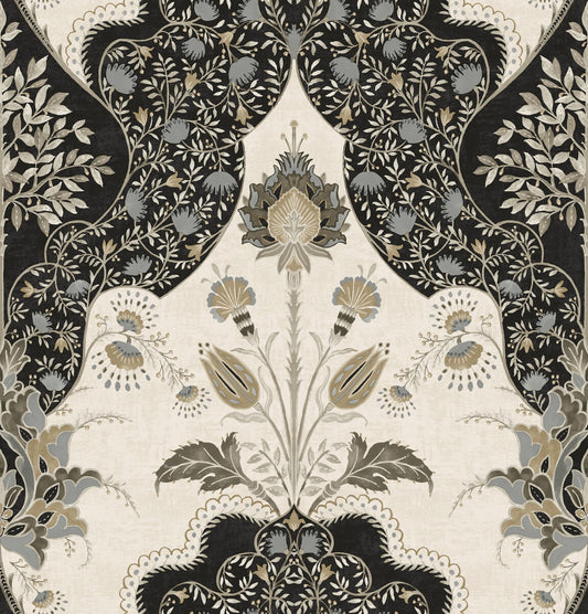 A-Street Prints Haberdashery Auden Grandeur Wallpaper - Black