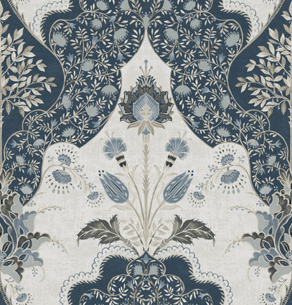 A-Street Prints Haberdashery Auden Grandeur Wallpaper - Dark Blue