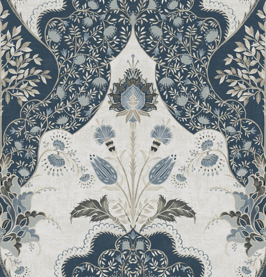 A-Street Prints Haberdashery Auden Grandeur Wallpaper - Dark Blue