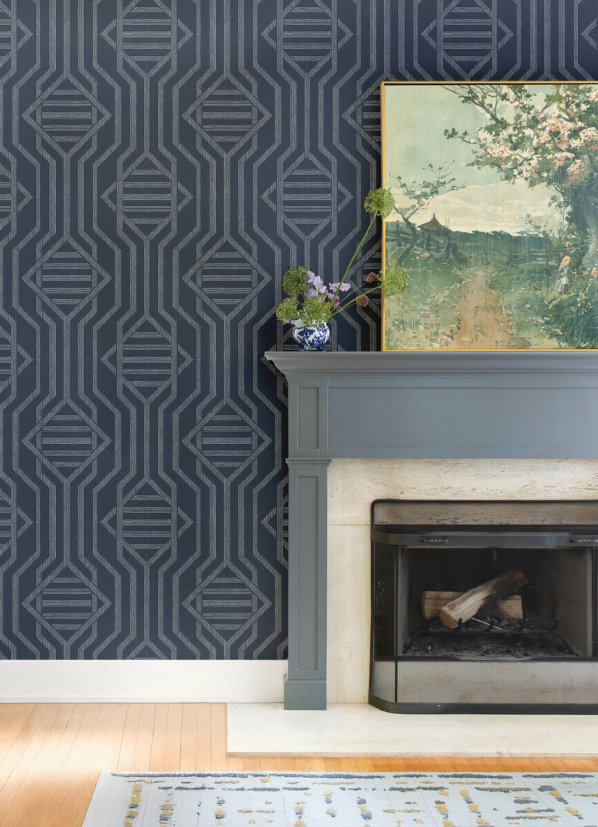 A-Street Prints Haberdashery Essex Geometric Wallpaper - Navy