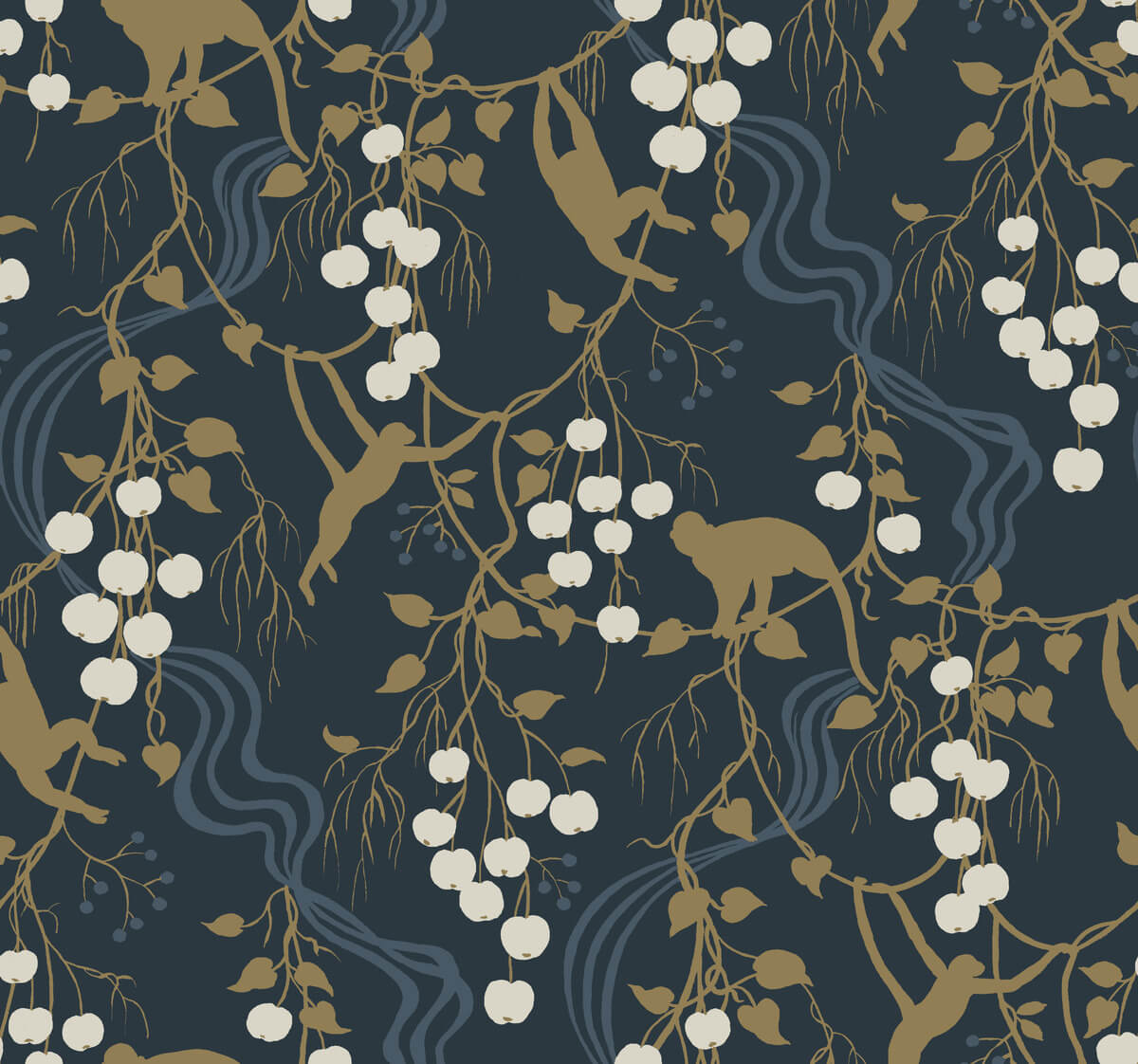 A-Street Prints Haberdashery Linden Jungle Wallpaper - Navy