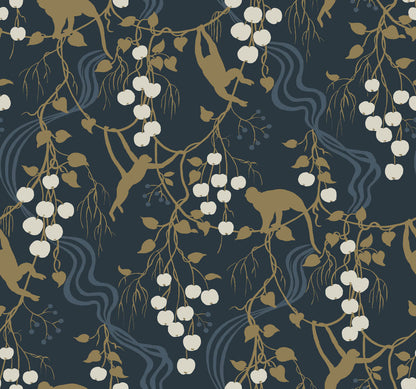 A-Street Prints Haberdashery Linden Jungle Wallpaper - Navy