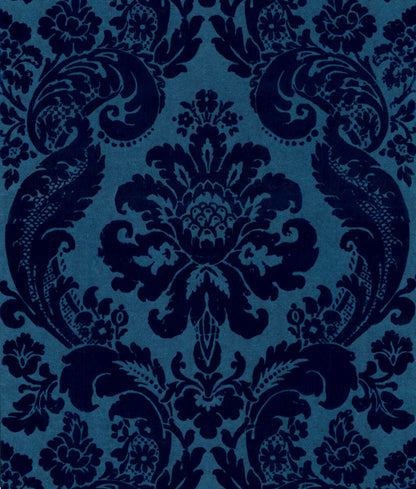 A-Street Prints Haberdashery Shadow Flocked Damask Wallpaper - Blue