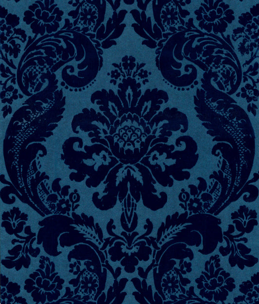 A-Street Prints Haberdashery Shadow Flocked Damask Wallpaper - Blue