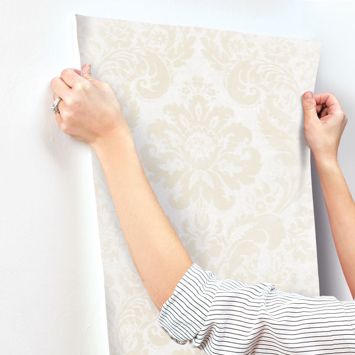 A-Street Prints Haberdashery Shadow Flocked Damask Wallpaper - Cream