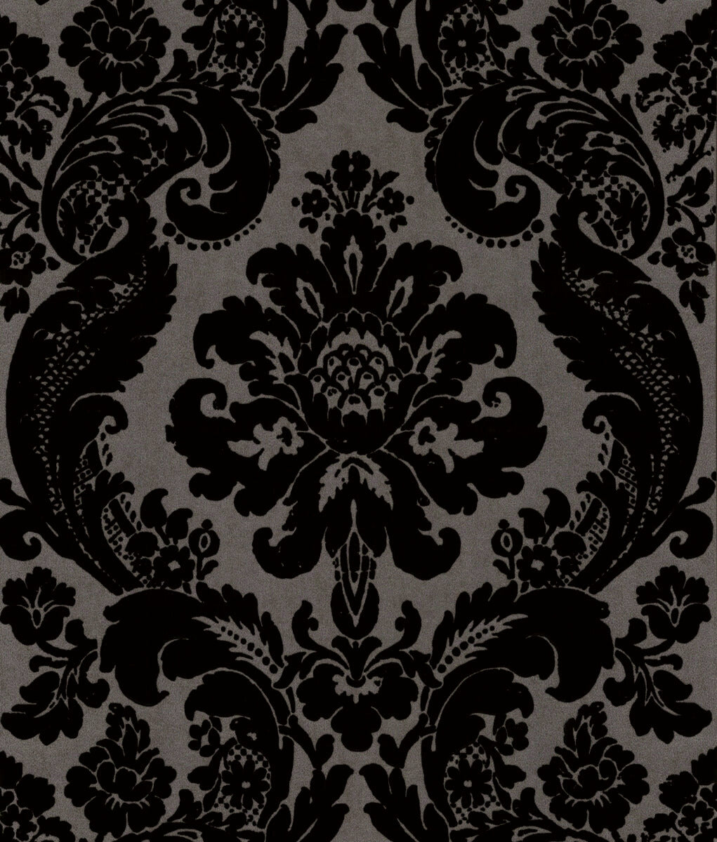 A-Street Prints Haberdashery Shadow Flocked Damask Wallpaper - Black