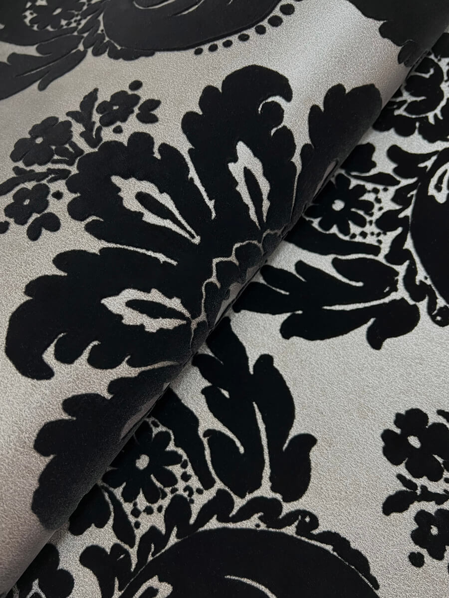 A-Street Prints Haberdashery Shadow Flocked Damask Wallpaper - Black