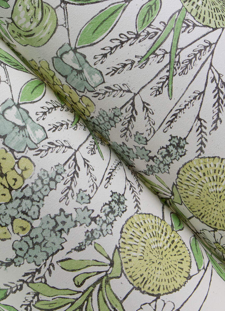 Chesapeake Printworks Goldfinch Birds & Blooms Wallpaper - Green