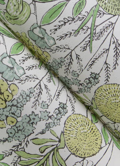 Chesapeake Printworks Goldfinch Birds & Blooms Wallpaper - Green