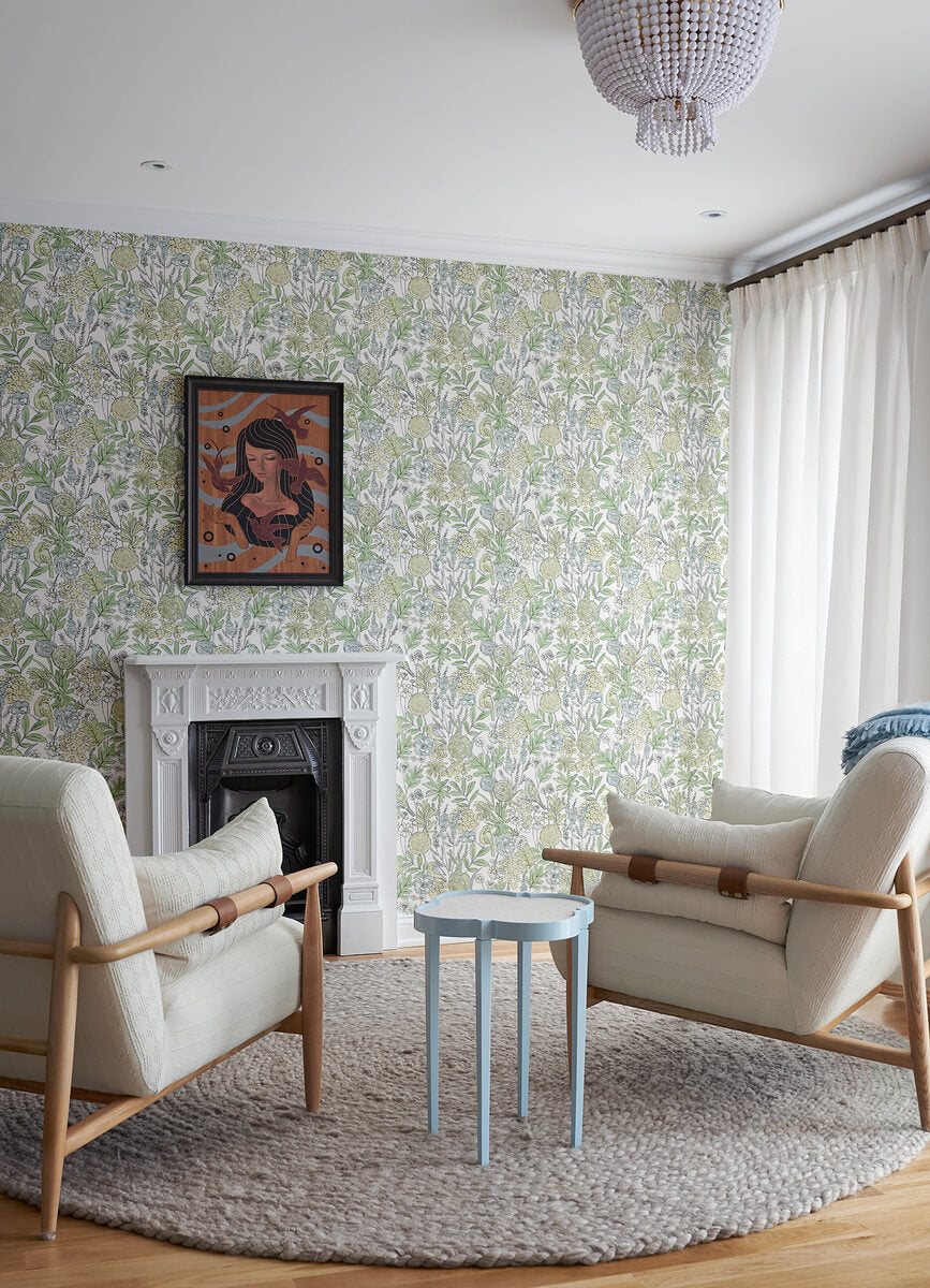Chesapeake Printworks Goldfinch Birds & Blooms Wallpaper - Green