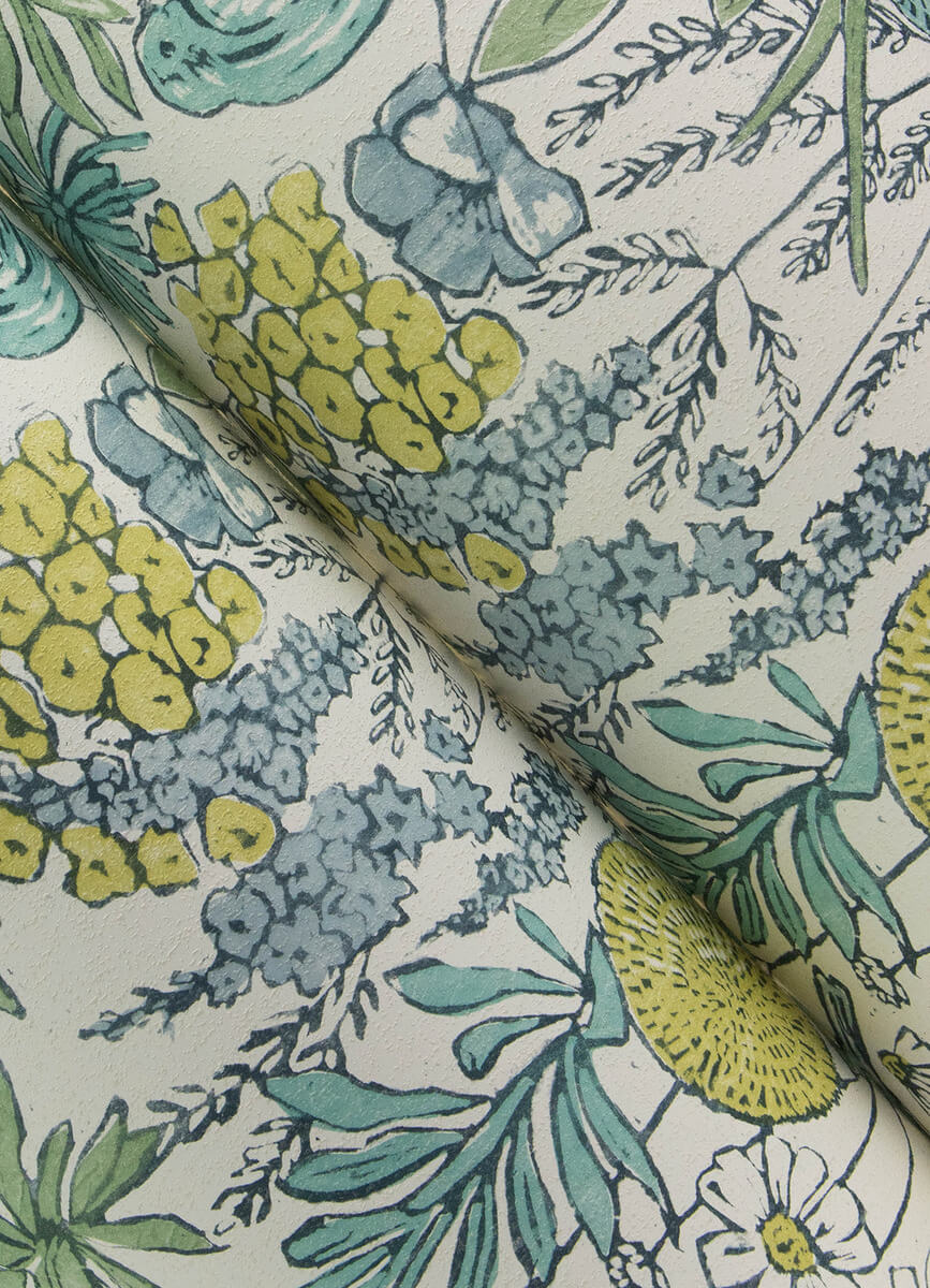Chesapeake Printworks Goldfinch Birds & Blooms Wallpaper - Aqua