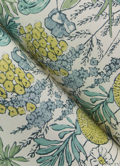 Chesapeake Printworks Goldfinch Birds & Blooms Wallpaper - Aqua