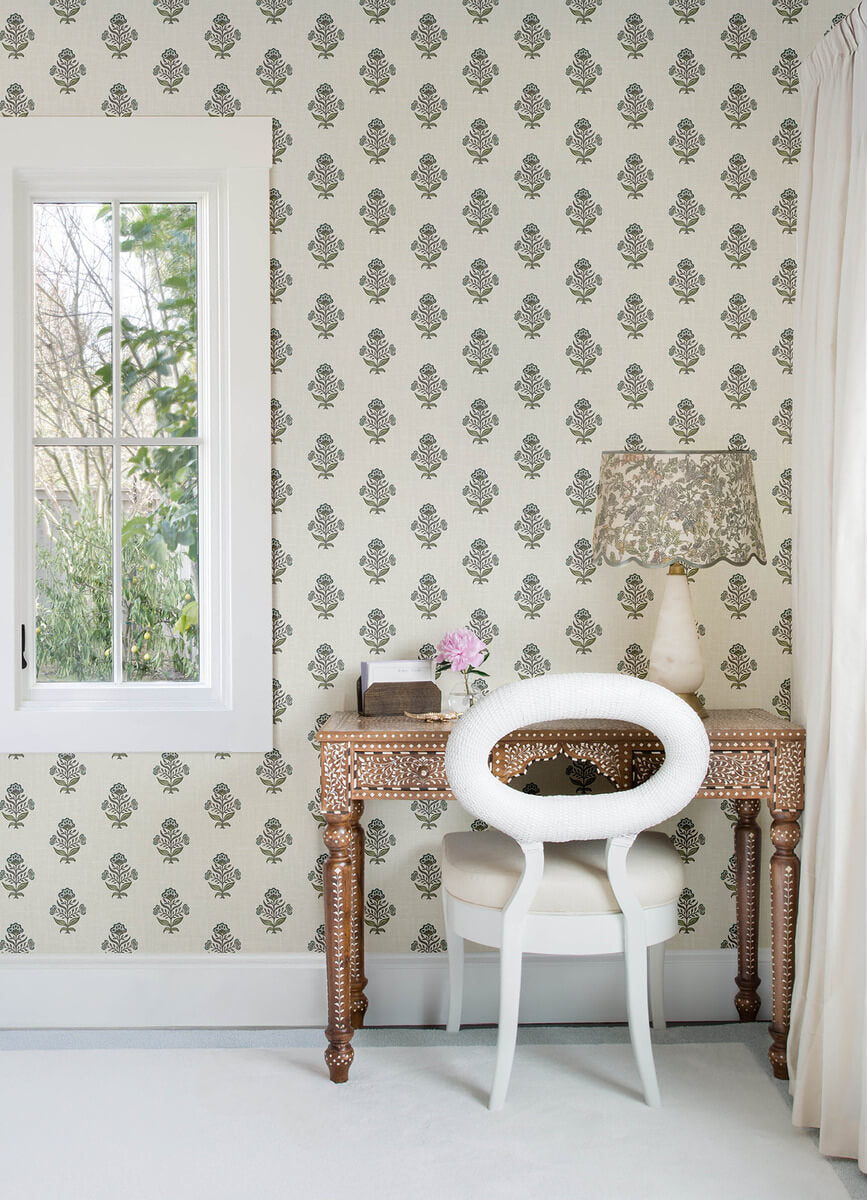 Chesapeake Printworks Hollyhock Wallpaper - Aqua