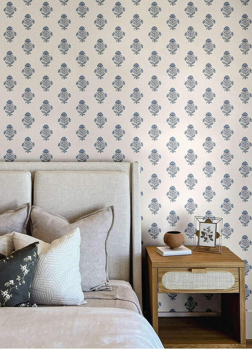Chesapeake Printworks Hollyhock Wallpaper - Blue