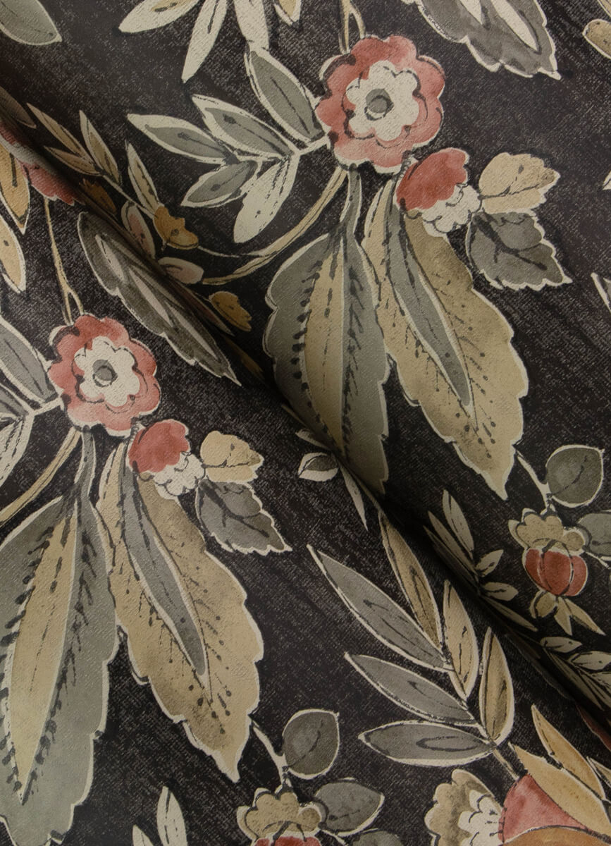 4148-27421 Chesapeake Printworks Begonia Black Floral Trail