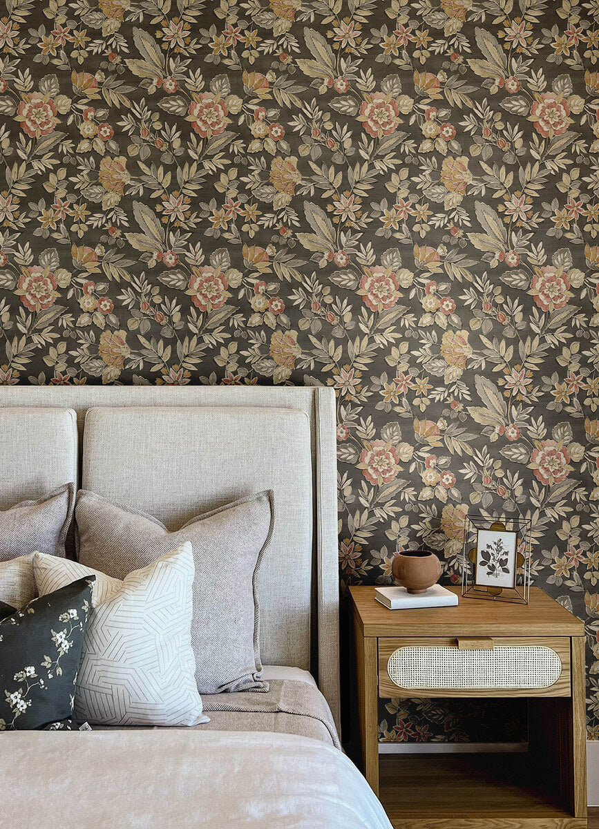 4148-27421 Chesapeake Printworks Begonia Black Floral Trail