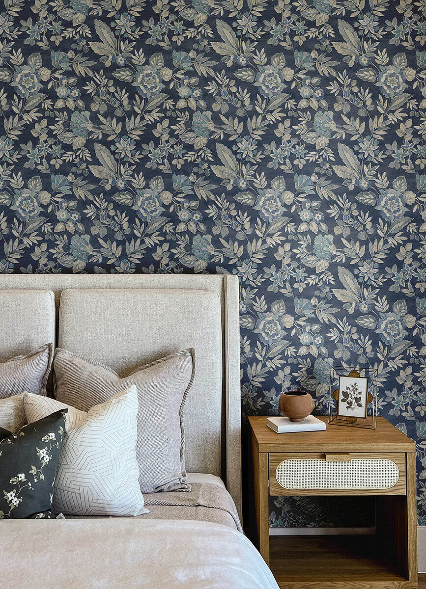 4148-27422 Chesapeake Printworks Begonia Indigo Floral Trail