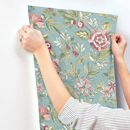 Chesapeake Printworks Begonia Floral Wallpaper - Teal