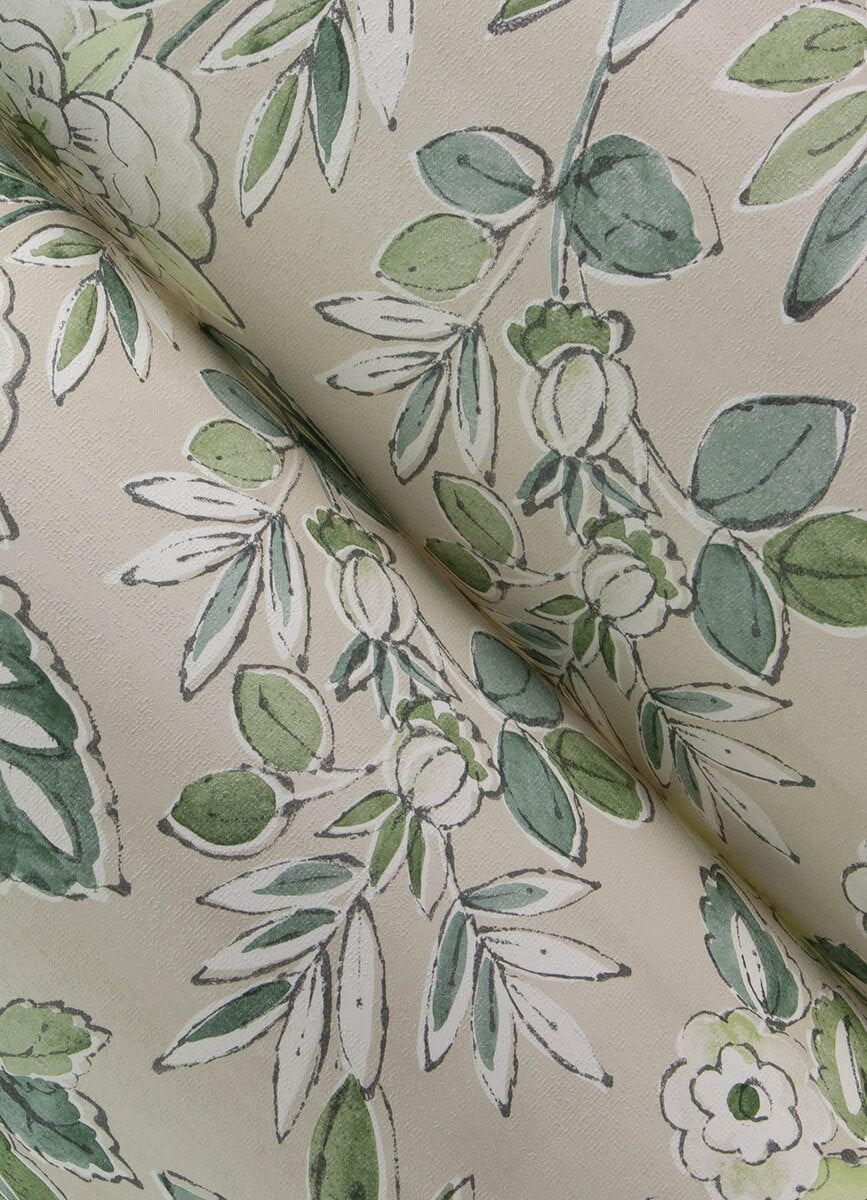 Chesapeake Printworks Begonia Floral Wallpaper - Sea Green