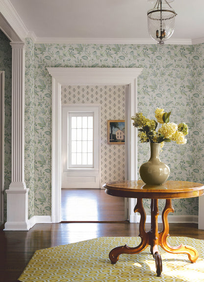 Chesapeake Printworks Begonia Floral Wallpaper - Sea Green