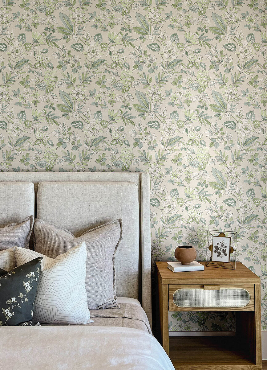 Chesapeake Printworks Begonia Floral Wallpaper - Sea Green