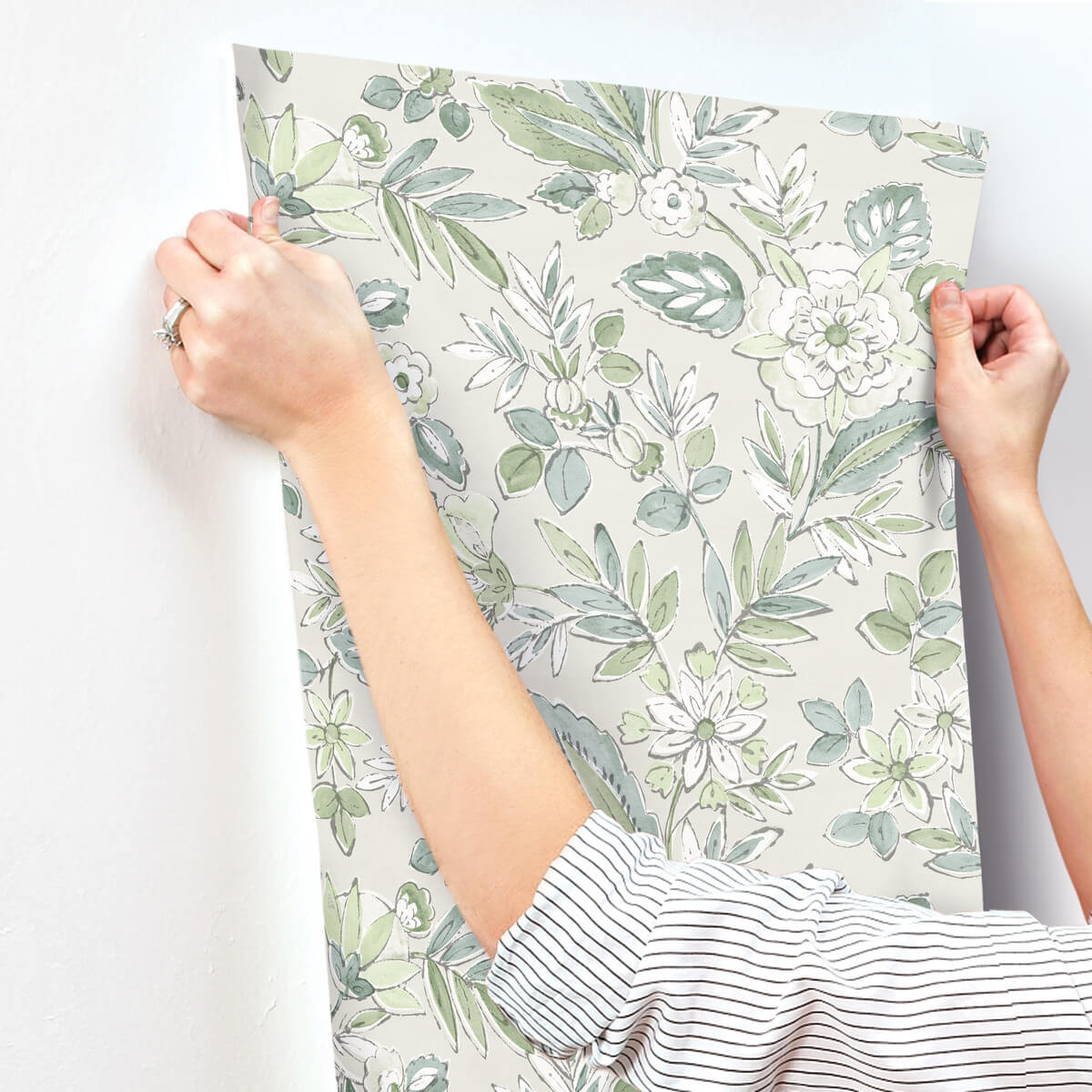 Chesapeake Printworks Begonia Floral Wallpaper - Sea Green