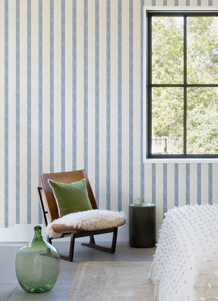 Chesapeake Printworks Mandevilla Stripe Wallpaper - Blue