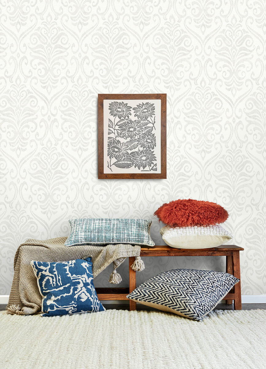 Chesapeake Printworks Adavu Damask Wallpaper - Dove