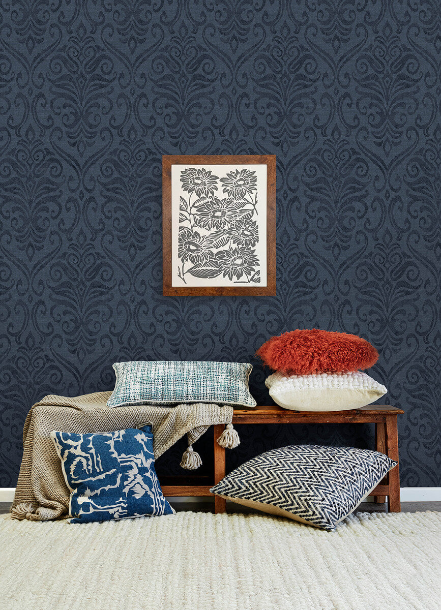 Chesapeake Printworks Adavu Damask Wallpaper - Blue
