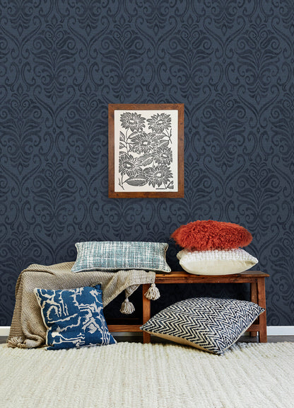 Chesapeake Printworks Adavu Damask Wallpaper - Blue