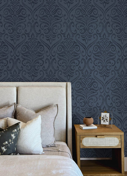 Chesapeake Printworks Adavu Damask Wallpaper - Blue