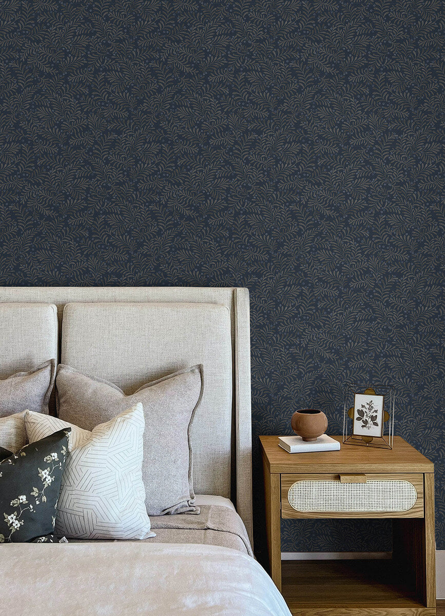 Chesapeake Printworks Chrysantha Berry Branches Wallpaper - Navy