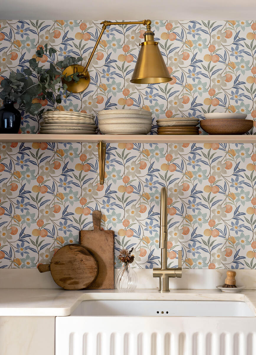 Chesapeake Printworks Passiflora Fruit & Floral Wallpaper - Blue