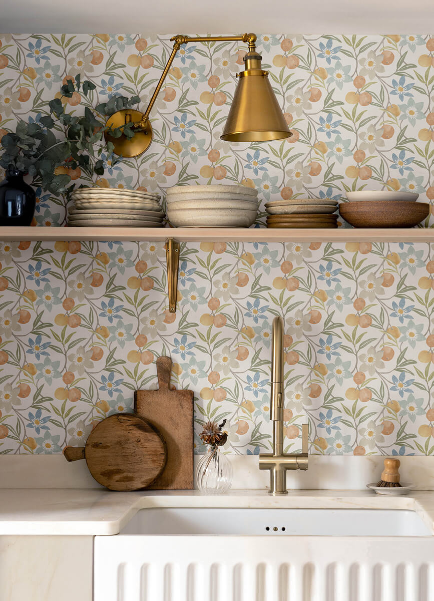 Chesapeake Printworks Passiflora Fruit & Floral Wallpaper - Apricot