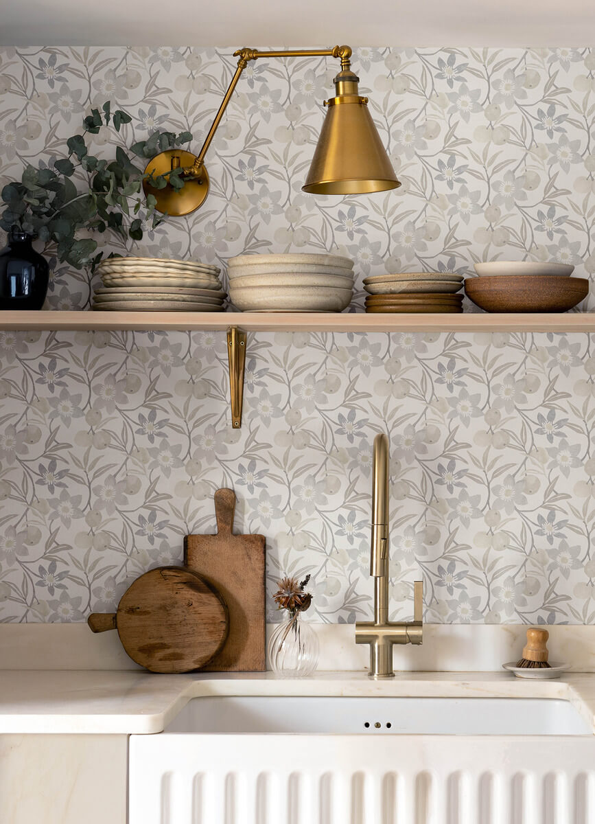 Chesapeake Printworks Passiflora Fruit & Floral Wallpaper - Grey