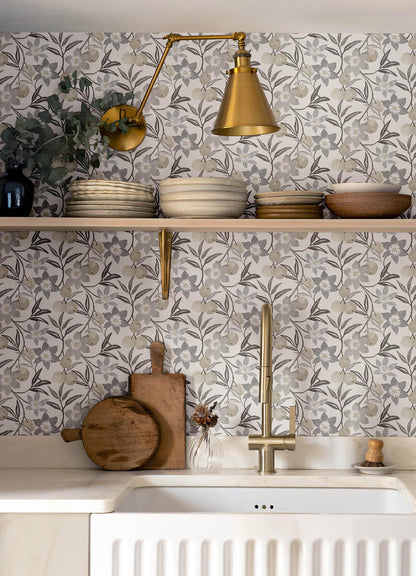Chesapeake Printworks Passiflora Fruit & Floral Wallpaper - Charcoal