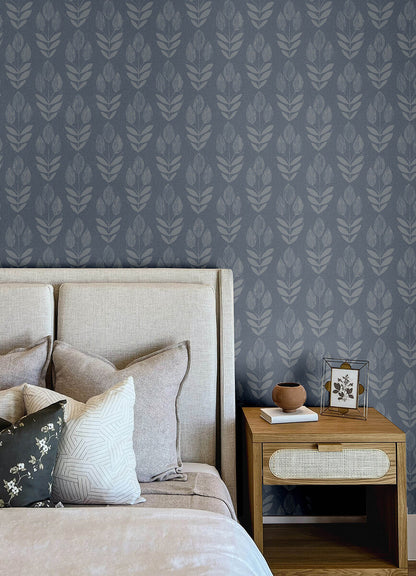 Chesapeake Printworks Garland Tulip Wallpaper - Denim