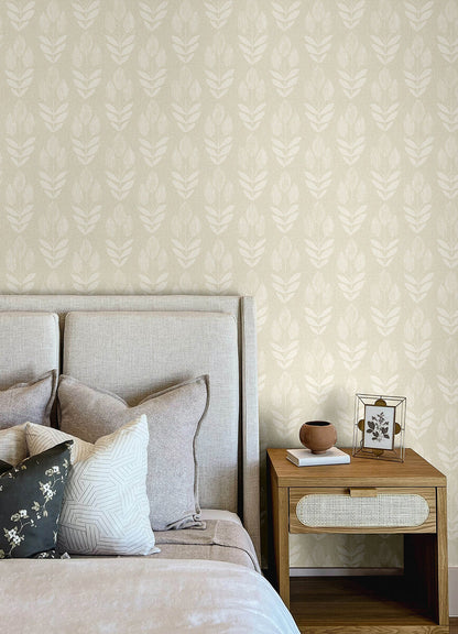 Chesapeake Printworks Garland Tulip Wallpaper - Khaki