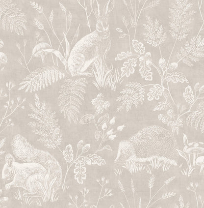 Westbury Forest Woodland Toile Wallpaper - Light Grey