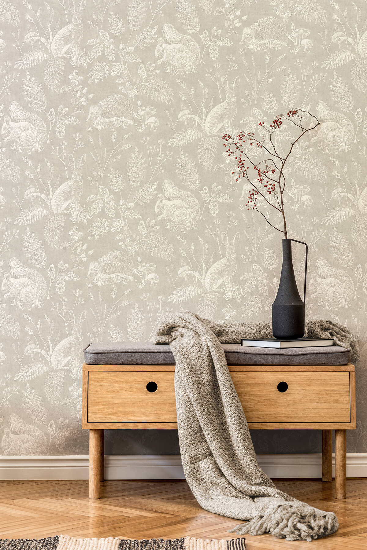 Westbury Forest Woodland Toile Wallpaper - Light Grey