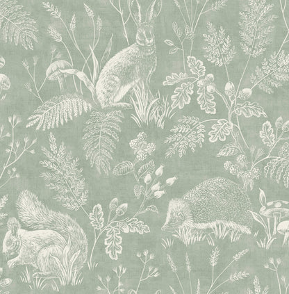 Westbury Forest Woodland Toile Wallpaper - Green