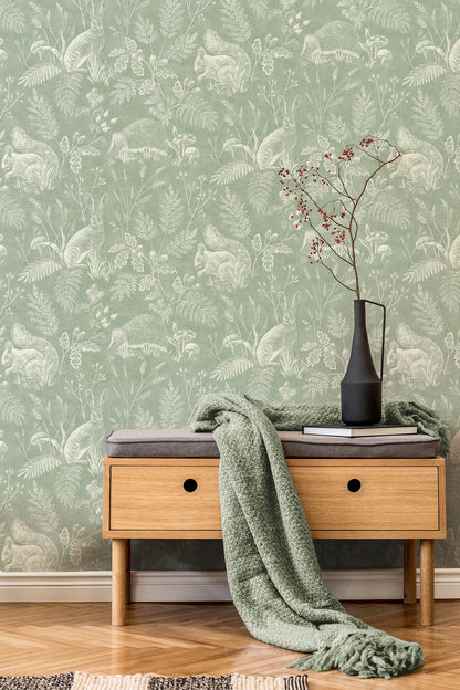 Westbury Forest Woodland Toile Wallpaper - Green