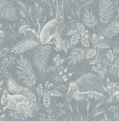 Westbury Forest Woodland Toile Wallpaper - Blue