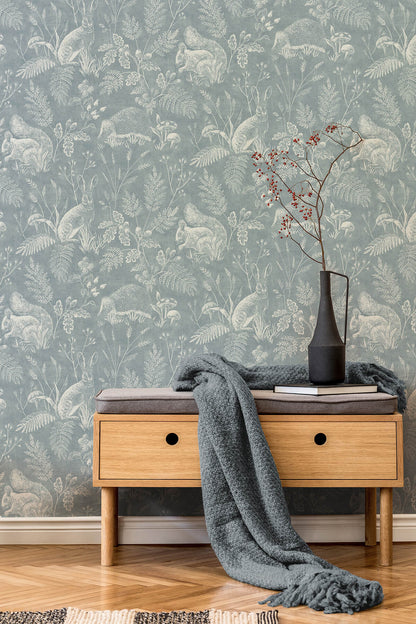 Westbury Forest Woodland Toile Wallpaper - Blue